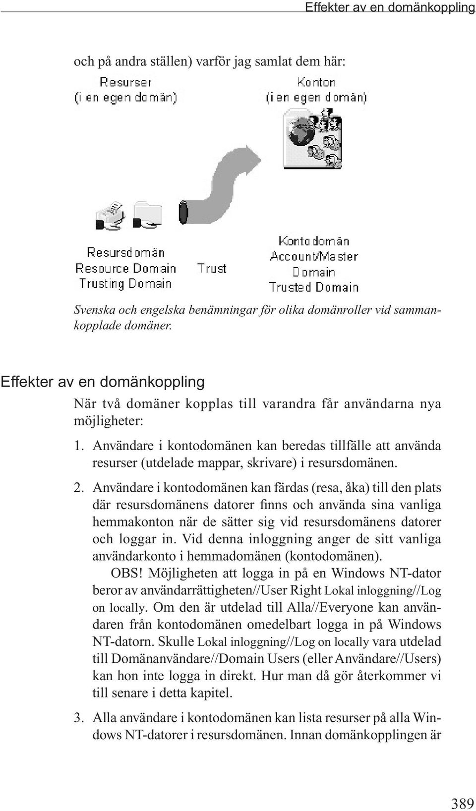 Användare i kontodomänen kan beredas tillfälle att använda resurser (utdelade mappar, skrivare) i resursdomänen. 2.