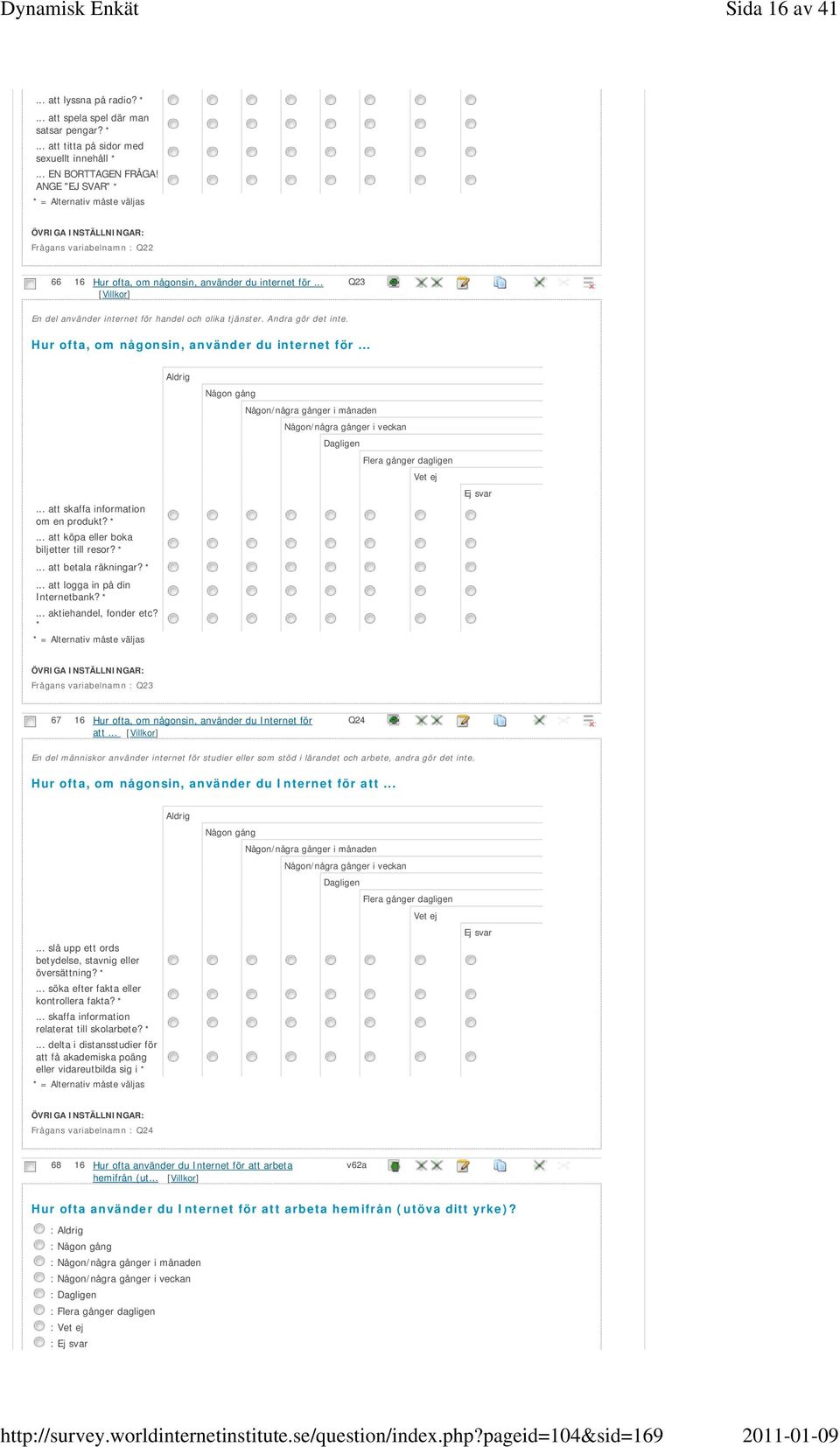 Hur ofta, om någonsin, använder du internet för...... att skaffa information om en produkt? *... att köpa eller boka biljetter till resor? *... att betala räkningar? *... att logga in på din Internetbank?