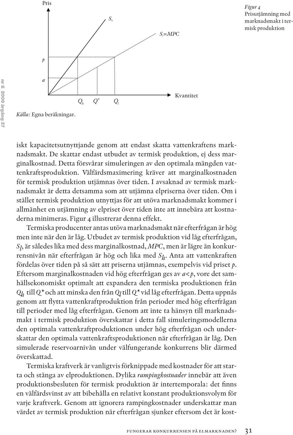 Detta försvårar simuleringen av den optimala mängden vattenkraftsproduktion. Välfärdsmaximering kräver att marginalkostnaden för termisk produktion utjämnas över tiden.