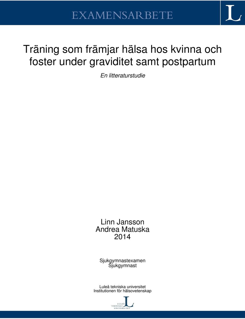 Linn Jansson Andrea Matuska 2014 Sjukgymnastexamen