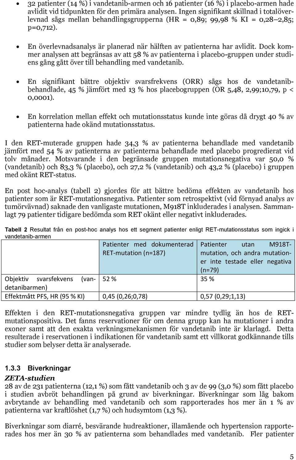 Dock kommer analysen att begränsas av att 58 % av patienterna i placebo-gruppen under studiens gång gått över till behandling med vandetanib.