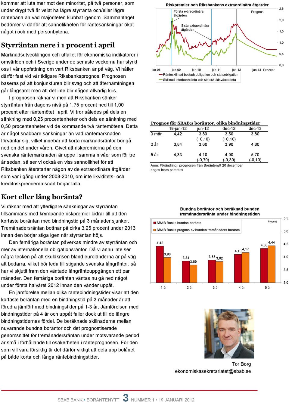 Riskpremier och Riksbankens extraordinära åtgärder Första extraordinära åtgärden Sista extraordinära åtgärden Prognos 2,5 2,0 1,5 Styrräntan nere i 1 procent i april Marknadsutvecklingen och utfallet