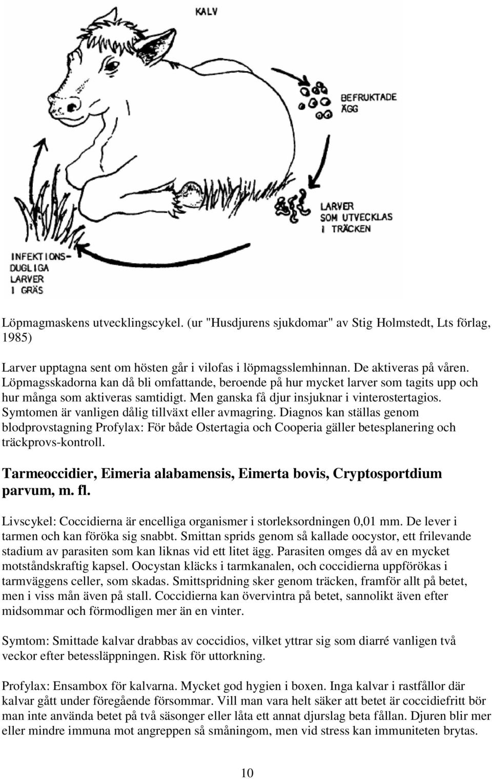 Symtomen är vanligen dålig tillväxt eller avmagring. Diagnos kan ställas genom blodprovstagning Profylax: För både Ostertagia och Cooperia gäller betesplanering och träckprovs-kontroll.