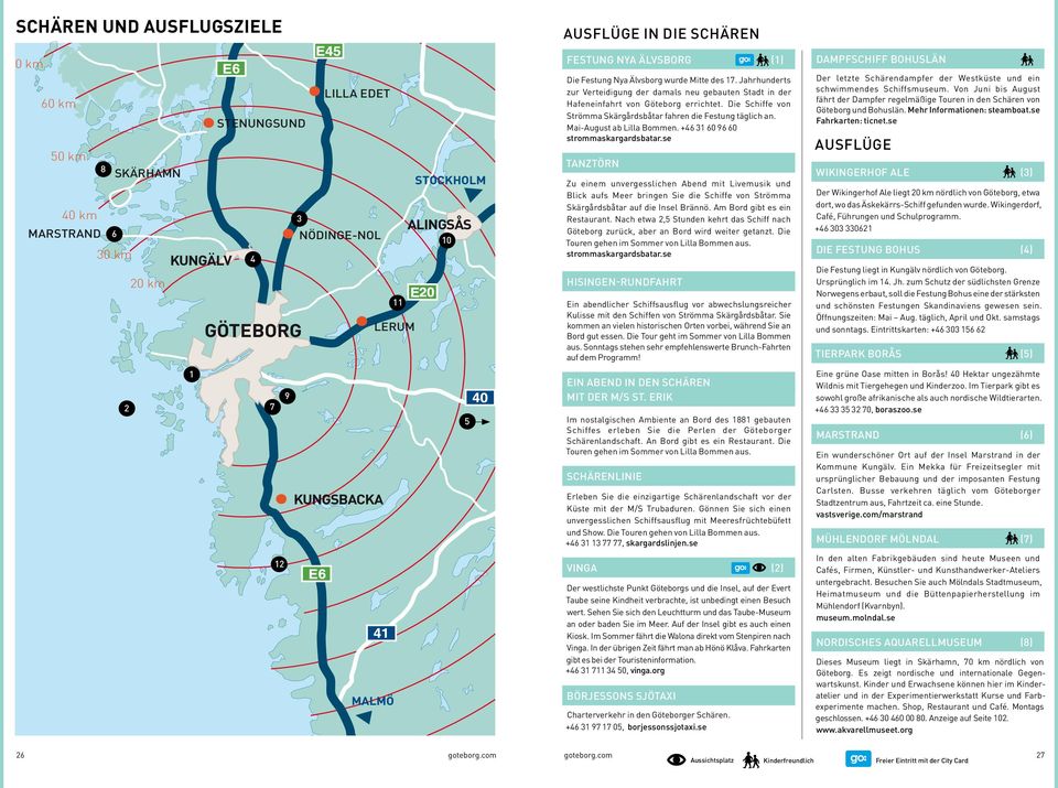 Jahrhunderts zur Verteidigung der damals neu gebauten Stadt in der Hafeneinfahrt von Göteborg errichtet. Die Schiffe von Strömma Skärgårdsbåtar fahren die Festung täglich an.