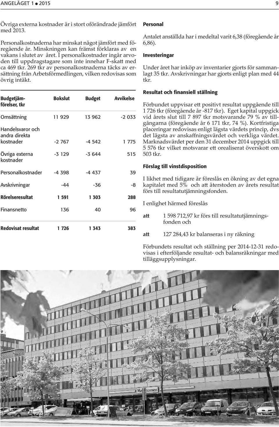 269 tkr av personalkostnaderna täcks av ersä ning från Arbetsförmedlingen, vilken redovisas som övrig intäkt.