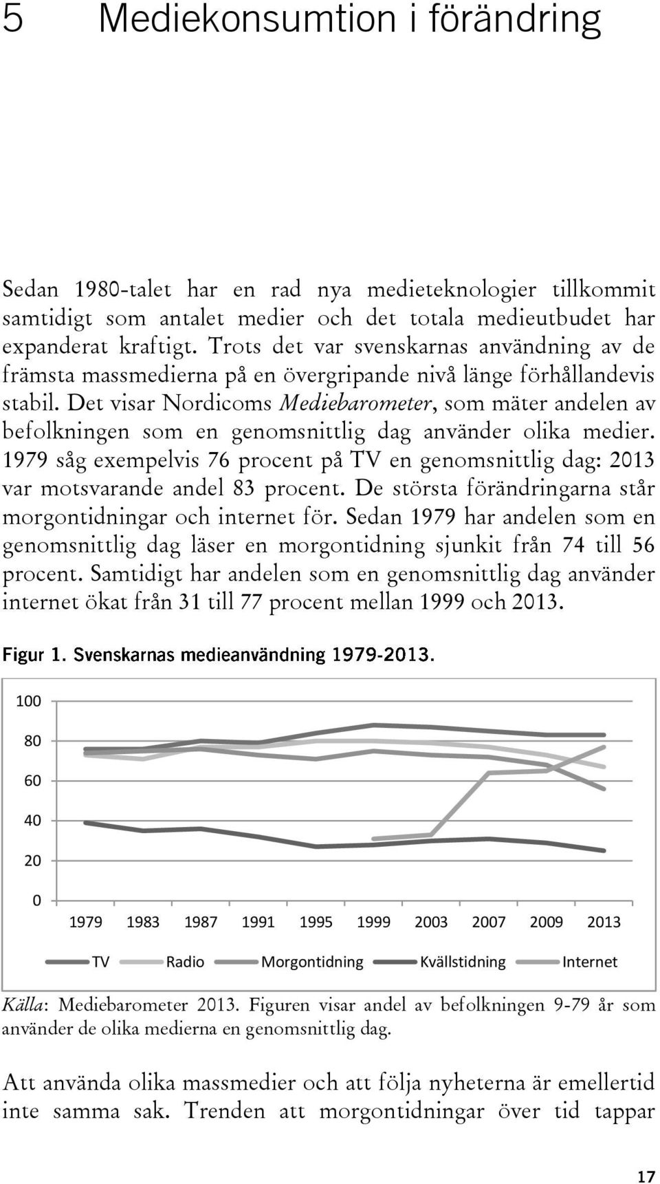 Det visar Nordicoms Mediebarometer, som mäter andelen av befolkningen som en genomsnittlig dag använder olika medier.