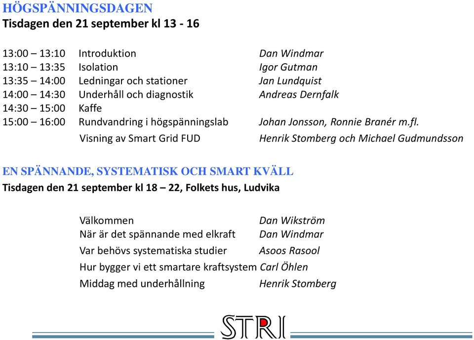 Visning av Smart Grid FUD Henrik Stomberg och Michael Gudmundsson EN SPÄNNANDE, SYSTEMATISK OCH SMART KVÄLL Tisdagen den 21 september kl 18 22, Folkets hus, Ludvika