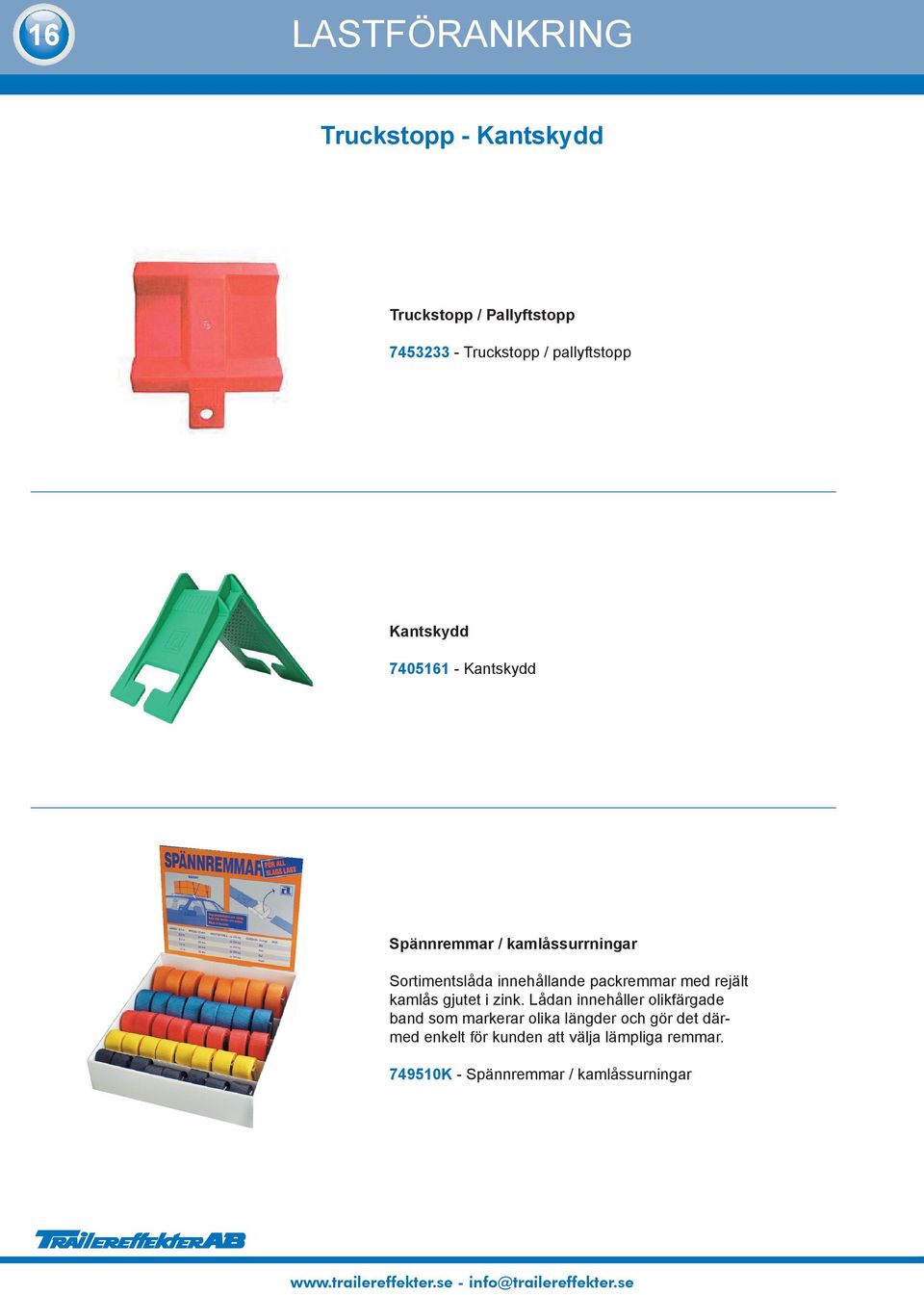 innehållande packremmar med rejält kamlås gjutet i zink.