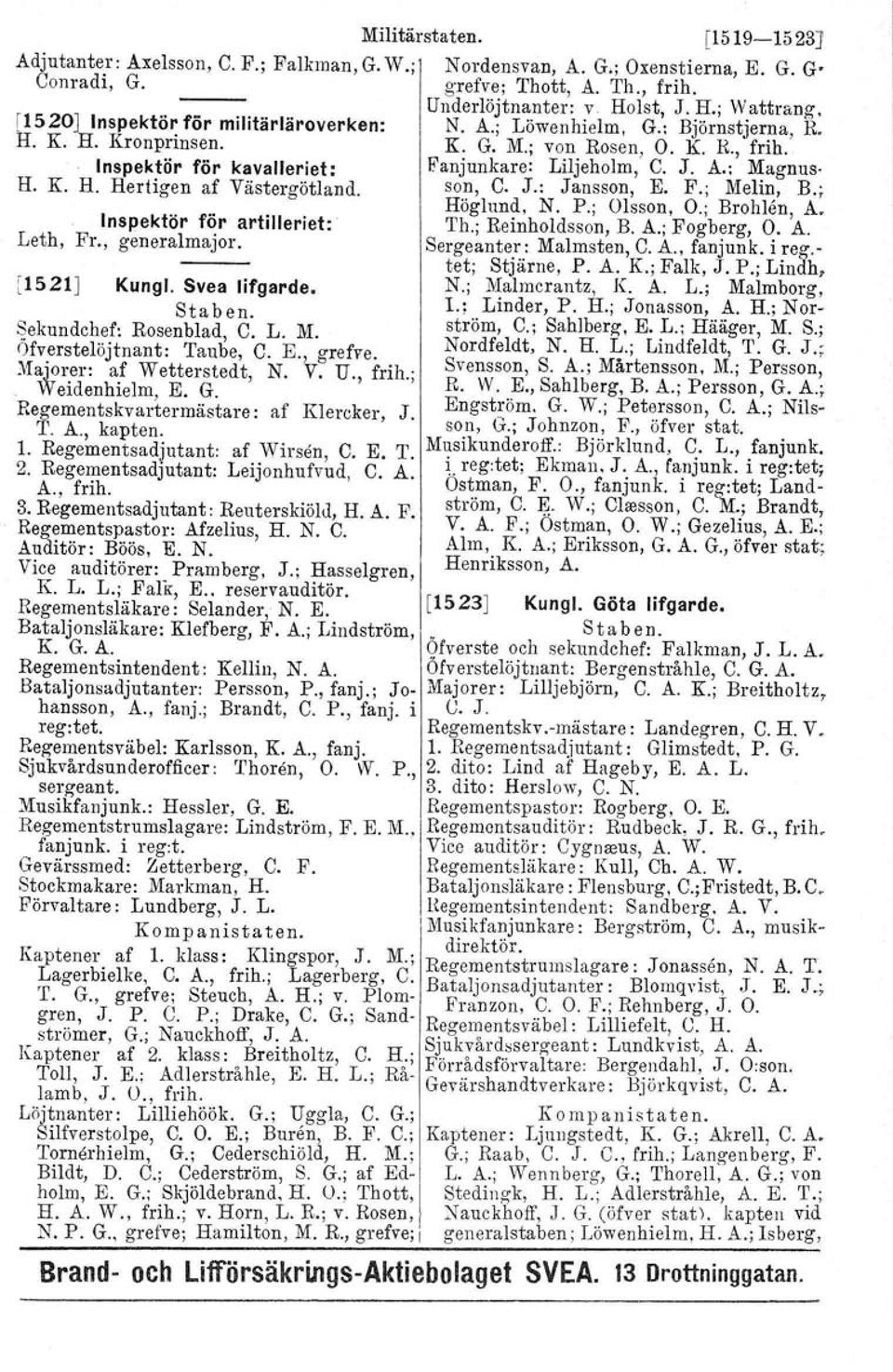 Inspektör för kavalleriet: Fanjunkare: Liljeholm, C. J. A.: Magnus H. K. H. Hertigen af Västergötland. son, C. J.: Jansson, E. F.; Melin, B.;... " Höglun~, N. P.; Olsson, O.; Brohlen, A.