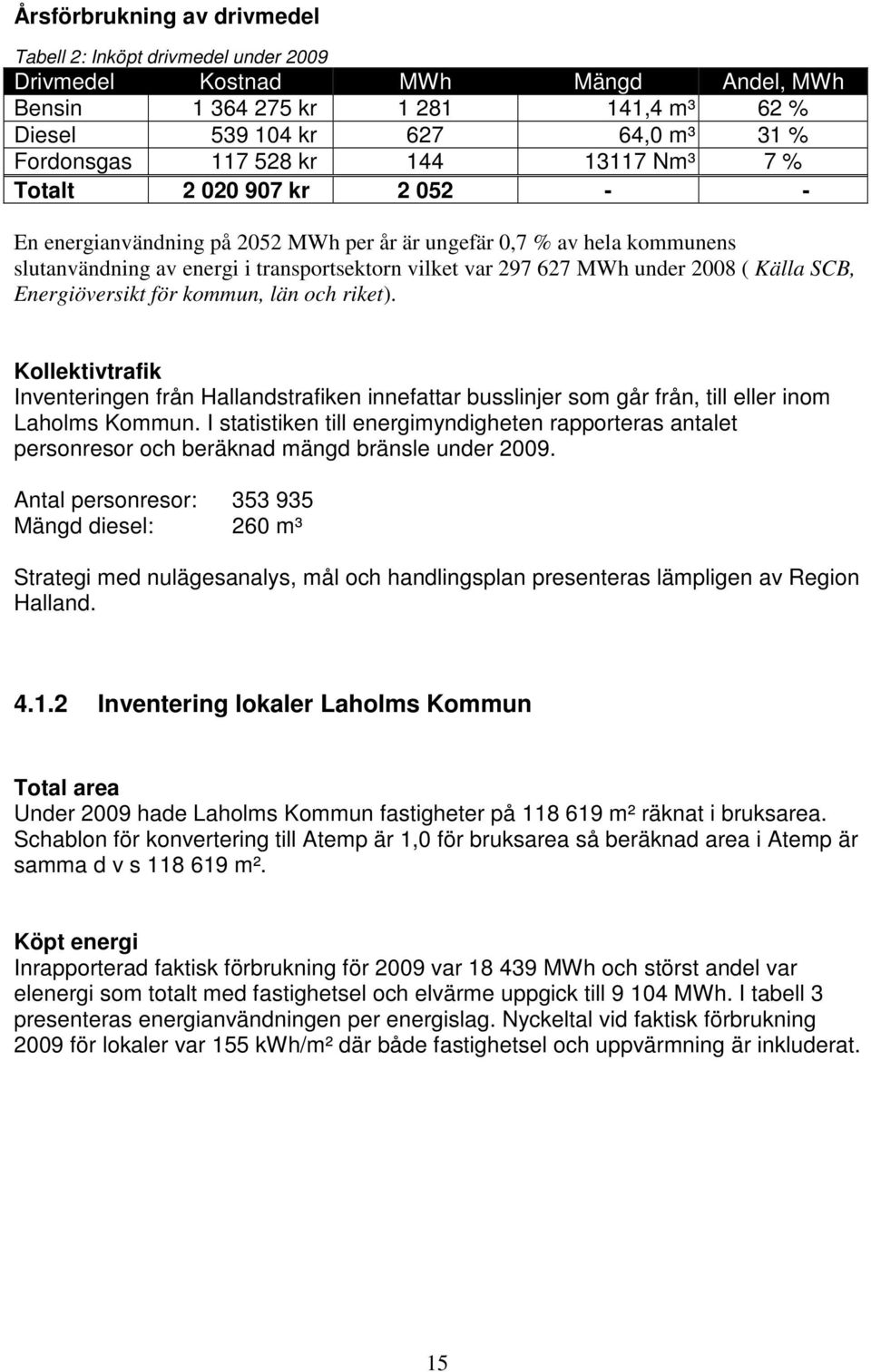 2008 ( Källa SCB, Energiöversikt för kommun, län och riket). Kollektivtrafik Inventeringen från Hallandstrafiken innefattar busslinjer som går från, till eller inom Laholms Kommun.