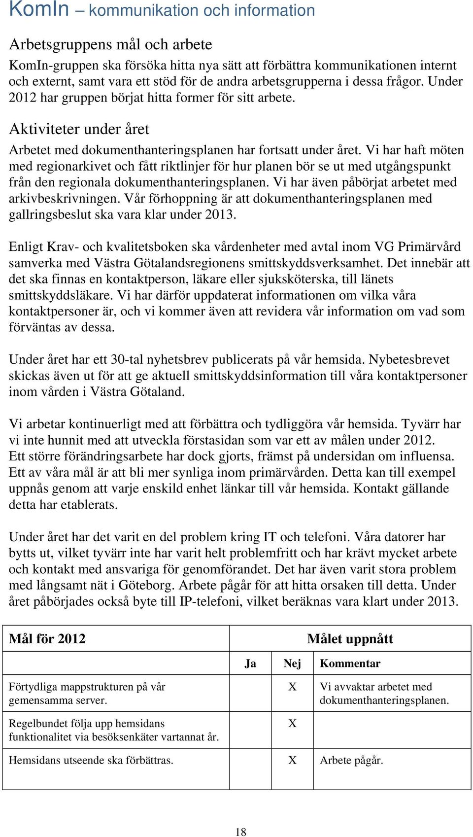 Vi har haft möten med regionarkivet och fått riktlinjer för hur planen bör se ut med utgångspunkt från den regionala dokumenthanteringsplanen. Vi har även påbörjat arbetet med arkivbeskrivningen.