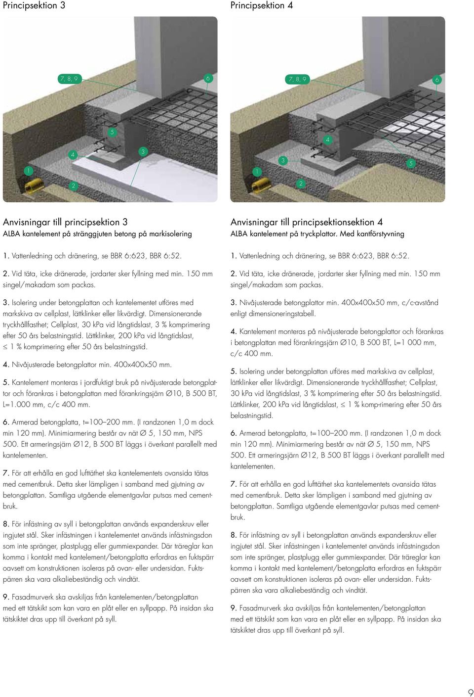 150 mm singel/makadam som packas. 3. Isolering under betongplattan och kantelementet utföres med markskiva av cellplast, lättklinker eller likvärdigt.