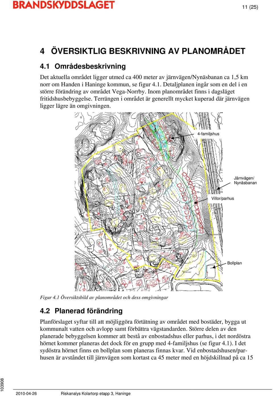 4-familjshus Järnvägen/ Nynäsbanan Villor/parhus Bollplan Figur 4.1 Översiktsbild av planområdet och dess omgivningar 4.