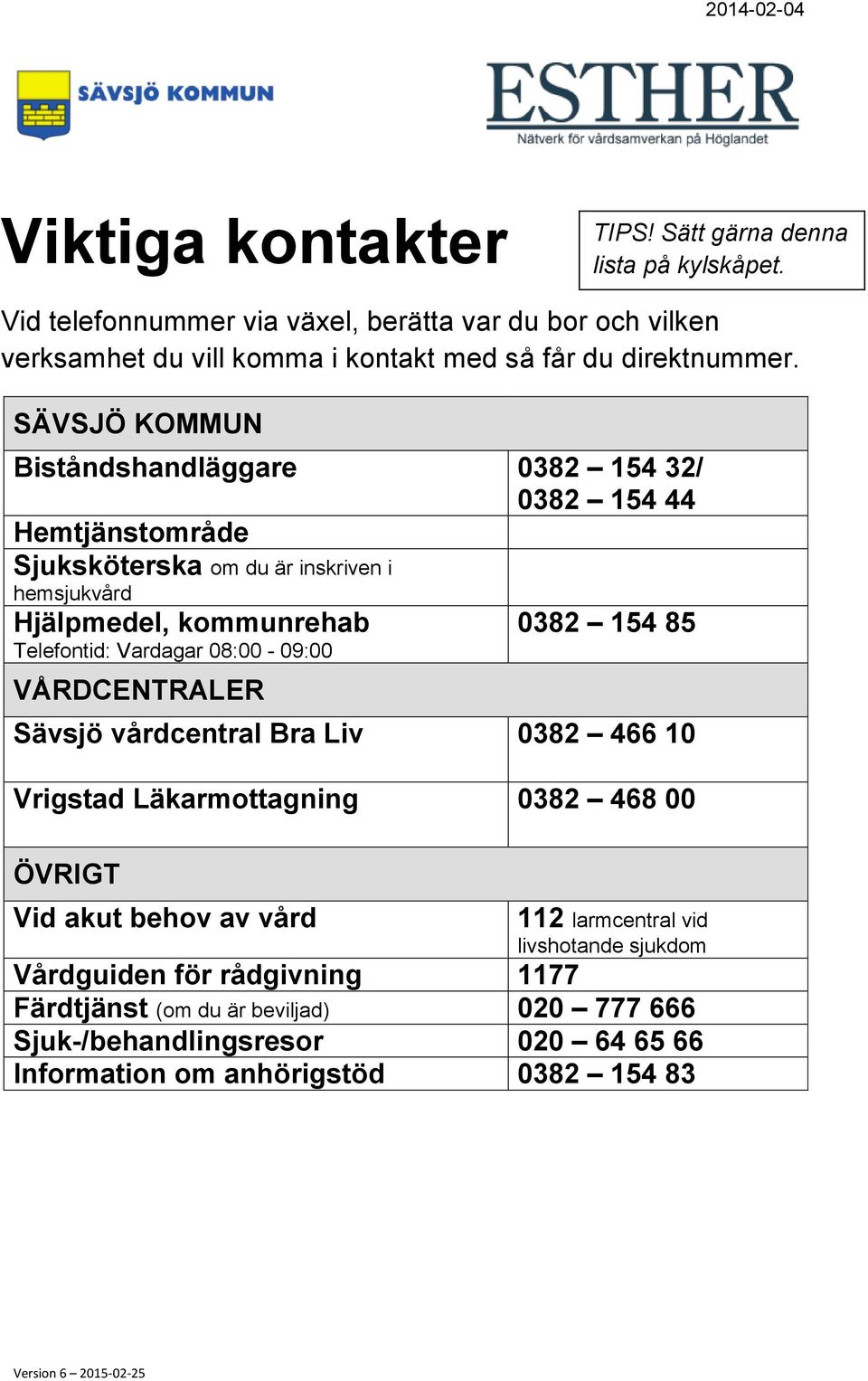 08:00-09:00 Sävsjö vårdcentral Bra Liv 0382 466 10 Vrigstad