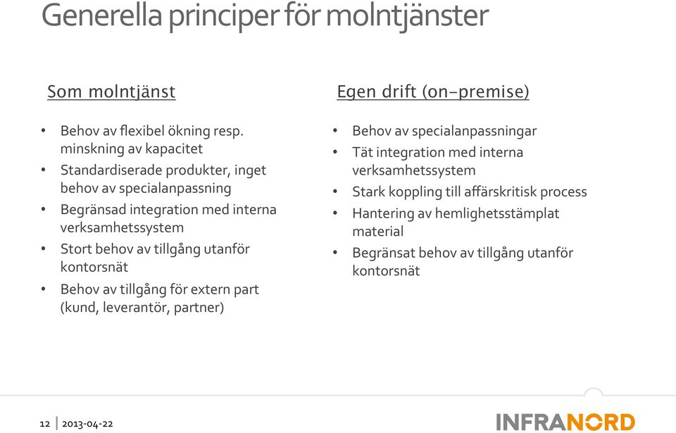 behov av tillgång utanför kontorsnät Behov av tillgång för extern part (kund, leverantör, partner) Egen drift (on-premise) Behov av