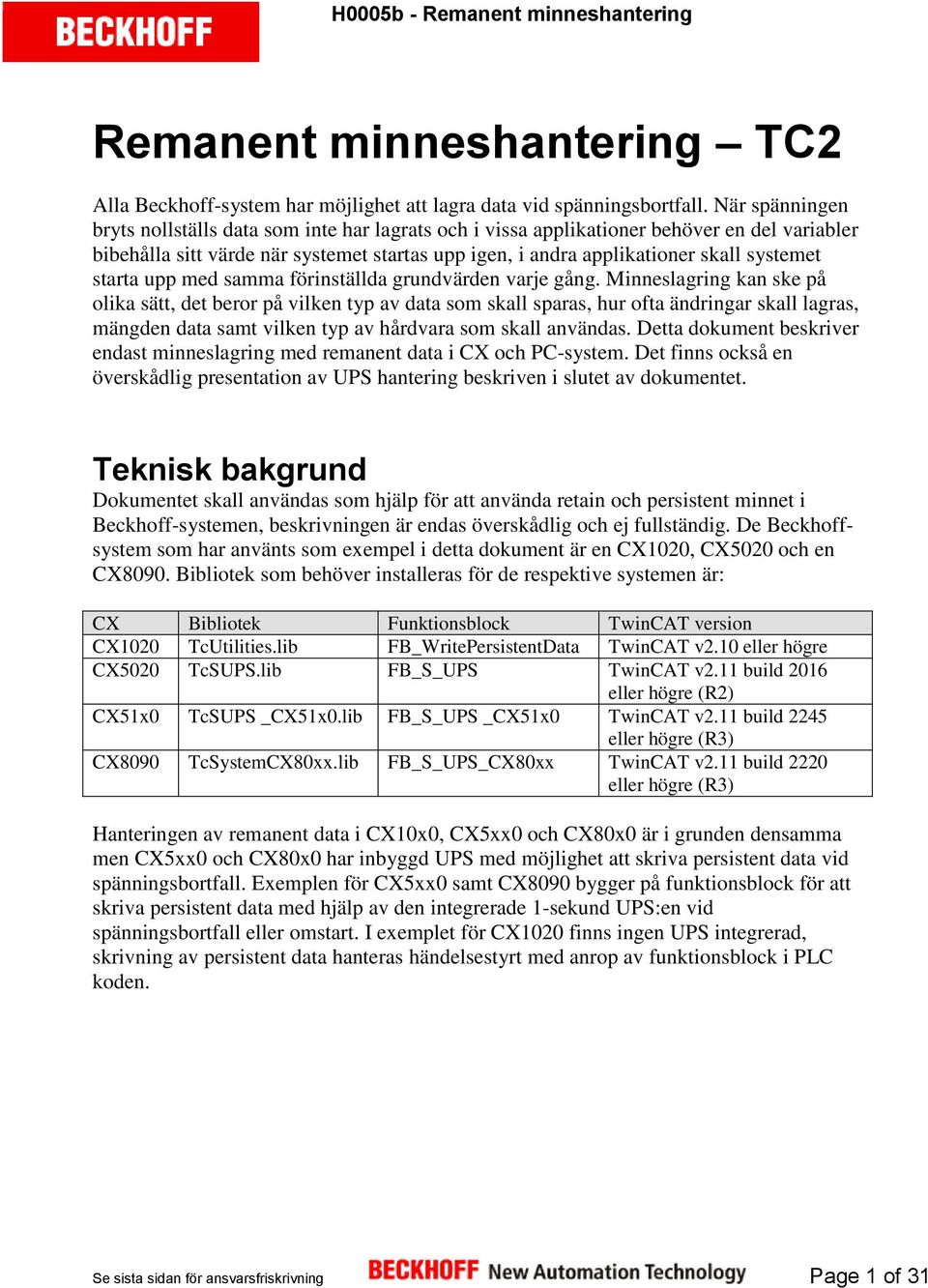 starta upp med samma förinställda grundvärden varje gång.