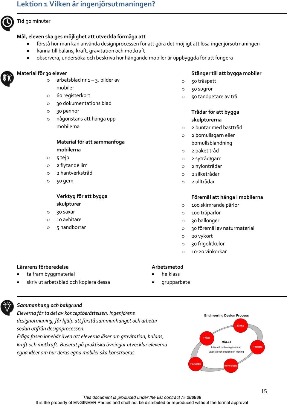 gravitation och motkraft observera, undersöka och beskriva hur hängande mobiler är uppbyggda för att fungera Material för 30 elever o arbetsblad nr 1 3, bilder av mobiler o 60 registerkort o 30