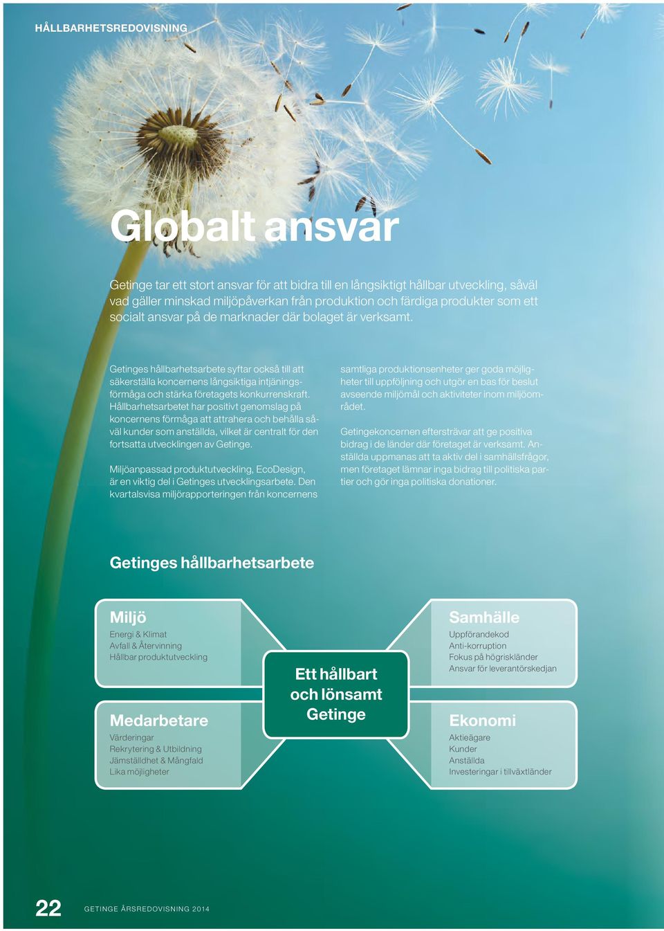 Getinges hållbarhetsarbete syftar också till att säkerställa koncernens långsiktiga intjäningsförmåga och stärka företagets konkurrenskraft.