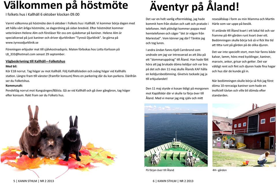 Helene Alm är specialicerad på just kaniner och driver djurkliniken Tyresö Djurklinik. Se gärna på www.tyresodjurklinik.se Föreningen erbjuder mat till självkostnadspris.