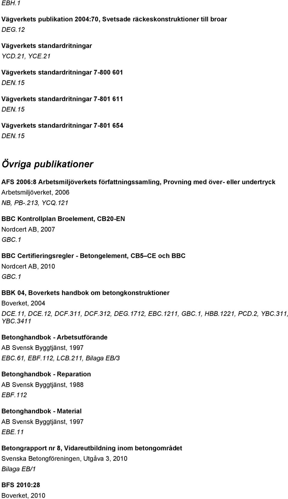 15 Övriga publikationer AFS 2006:8 Arbetsmiljöverkets författningssamling, Provning med över- eller undertryck Arbetsmiljöverket, 2006 NB, PB-.213, YCQ.