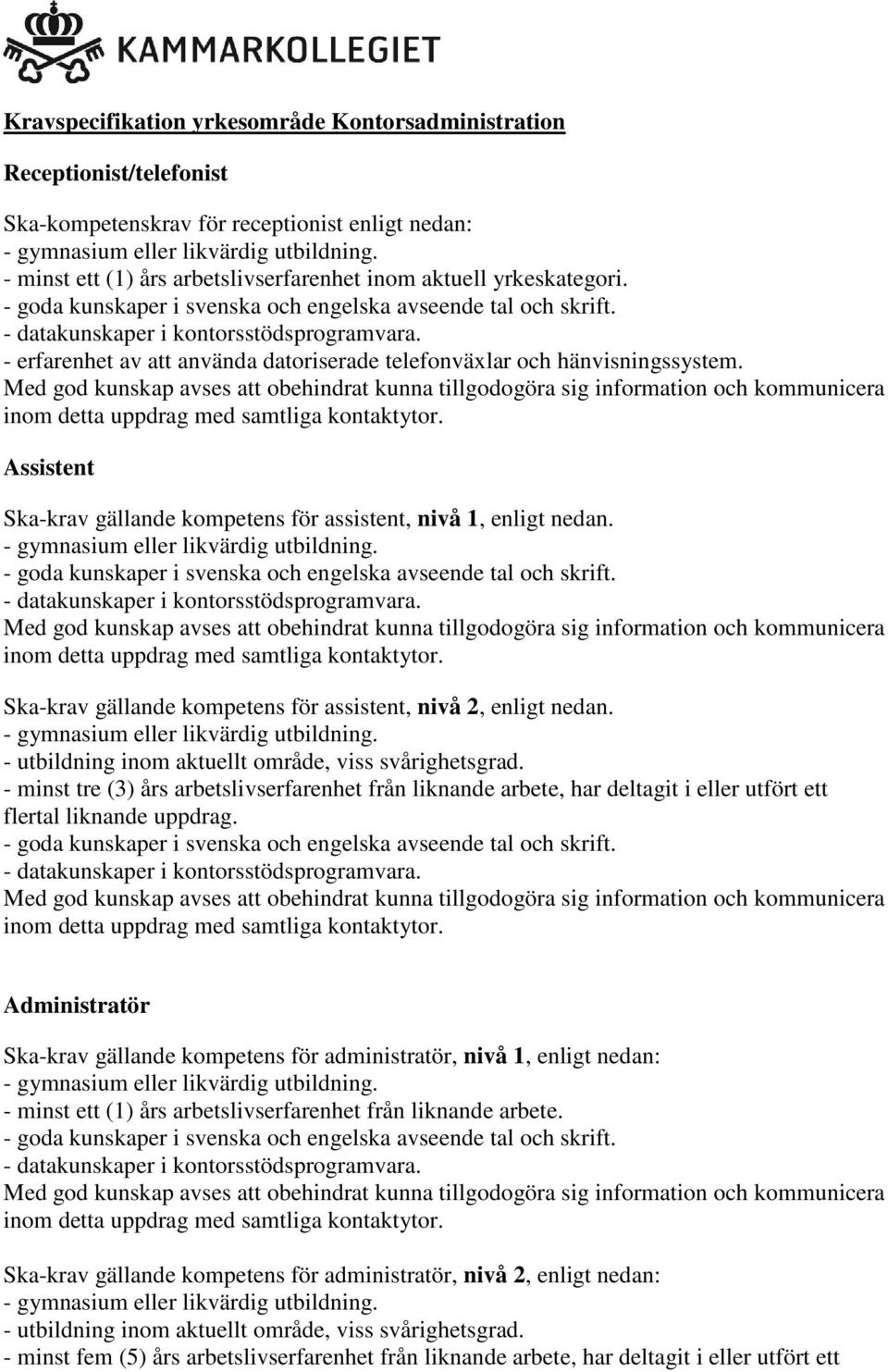 - minst tre (3) års arbetslivserfarenhet från liknande arbete, har deltagit i utfört ett flertal liknande uppdrag.