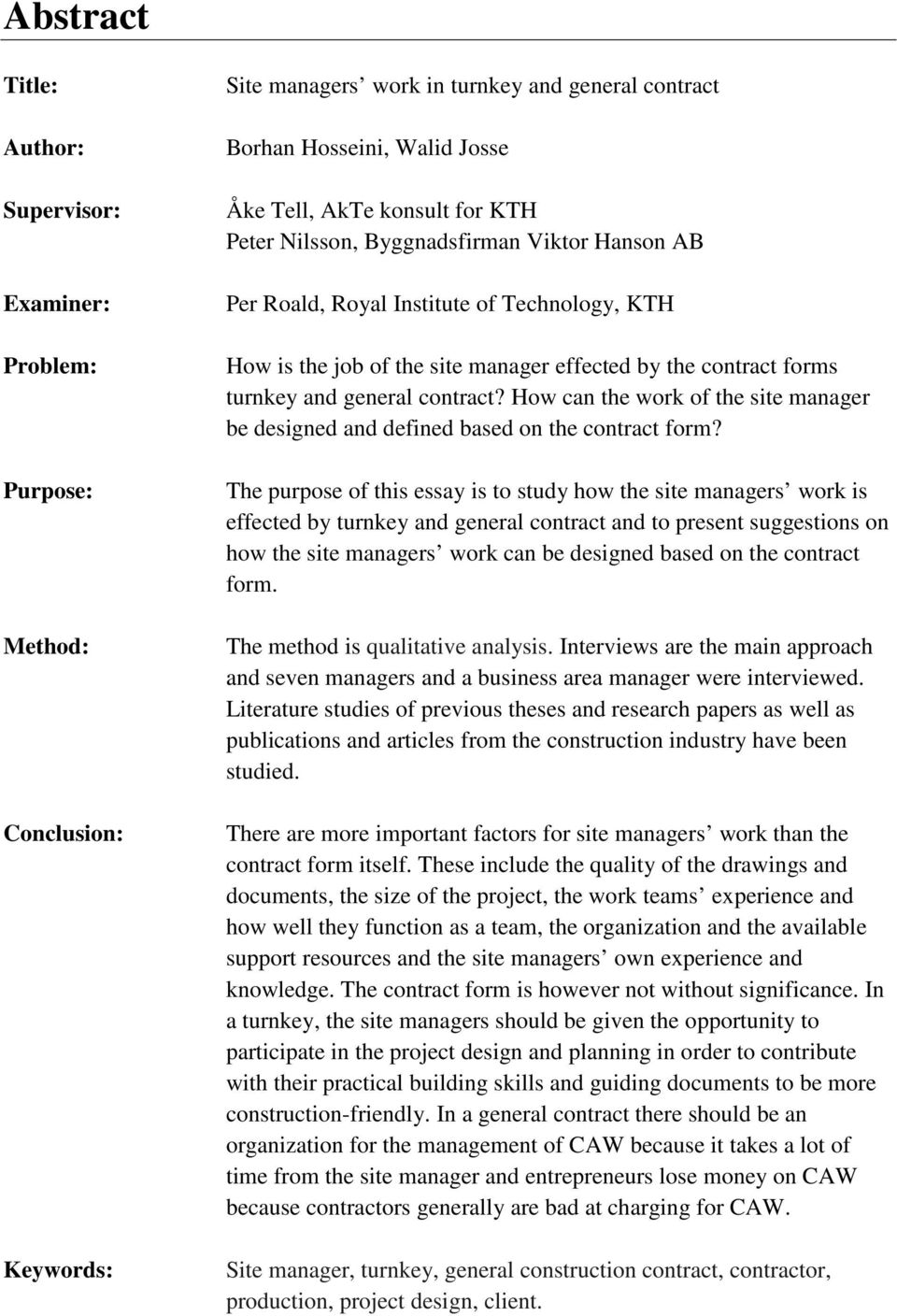 How can the work of the site manager be designed and defined based on the contract form?