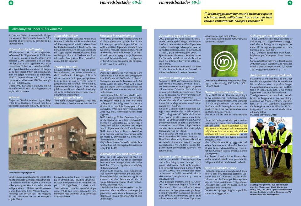 Vråen klart för inflyttning Allmännyttans största bostadsprojekt, Vråen med 447 lägenheter, är 1978 inne i sitt mest intensiva skede. Under året passeras 2.