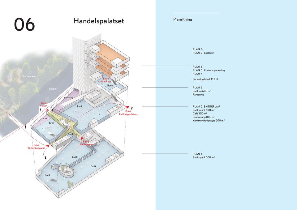 Café Butik Butik Entré Hallbergsplatsen Plan 2 Entréplan Butiksyta 2 500 m² Café 150 m² Restaurang 800 m² PLAN 2 ENTRÉPLAN Butiksyta 2 500 m 2 Kommunikationsyta 600 Café