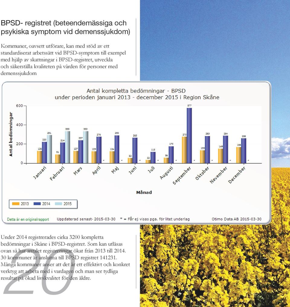 3200 kompletta bedömningar i Skåne i BPSD-registret. Som kan utläsas ovan så har antalet registreringar ökat från 2013 till 2014.