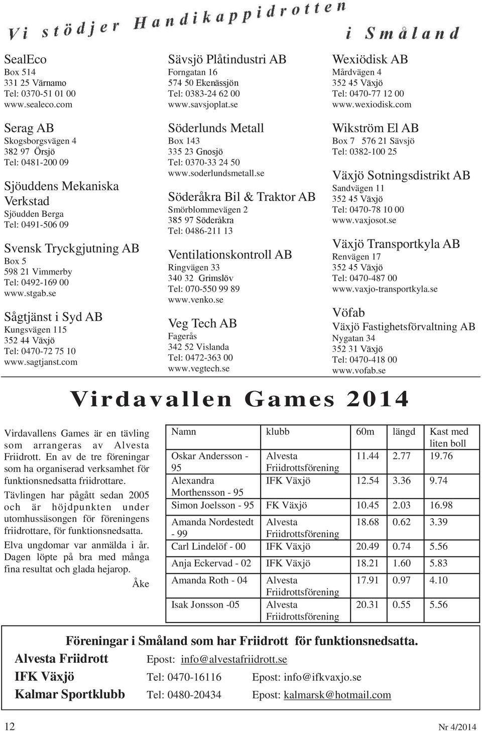 com Serag AB Skogsborgsvägen 4 382 97 Örsjö Tel: 0481-200 09 Sjöuddens Mekaniska Verkstad Sjöudden Berga Tel: 0491-506 09 Svensk Tryckgjutning AB Box 5 598 21 Vimmerby Tel: 0492-169 00 www.stgab.