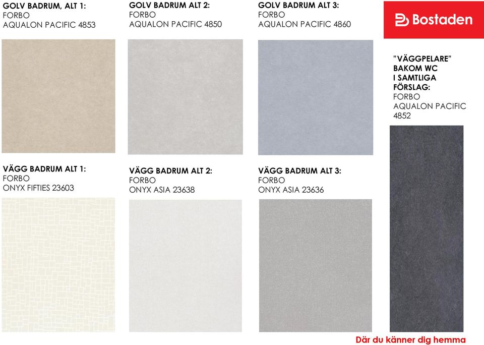 SAMTLIGA FÖRSLAG: FORBO AQUALON PACIFIC 4852 VÄGG BADRUM ALT 1: FORBO ONYX FIFTIES