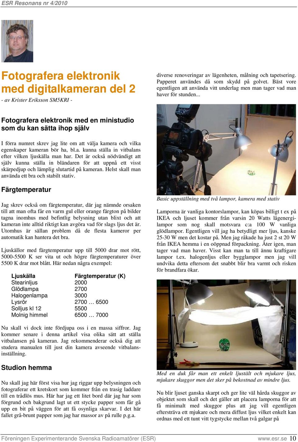 .. Fotografera elektronik med en ministudio som du kan sätta ihop själv I förra numret skrev jag lite om att välja kamera och vilka egenskaper kameran bör ha, bl.a. kunna ställa in vitbalans efter vilken ljuskälla man har.