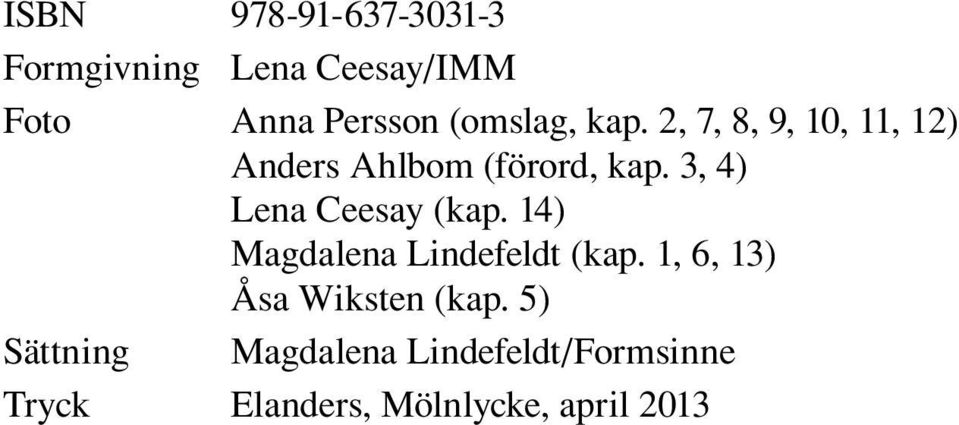 3, 4) Lena Ceesay (kap. 14) Magdalena Lindefeldt (kap.