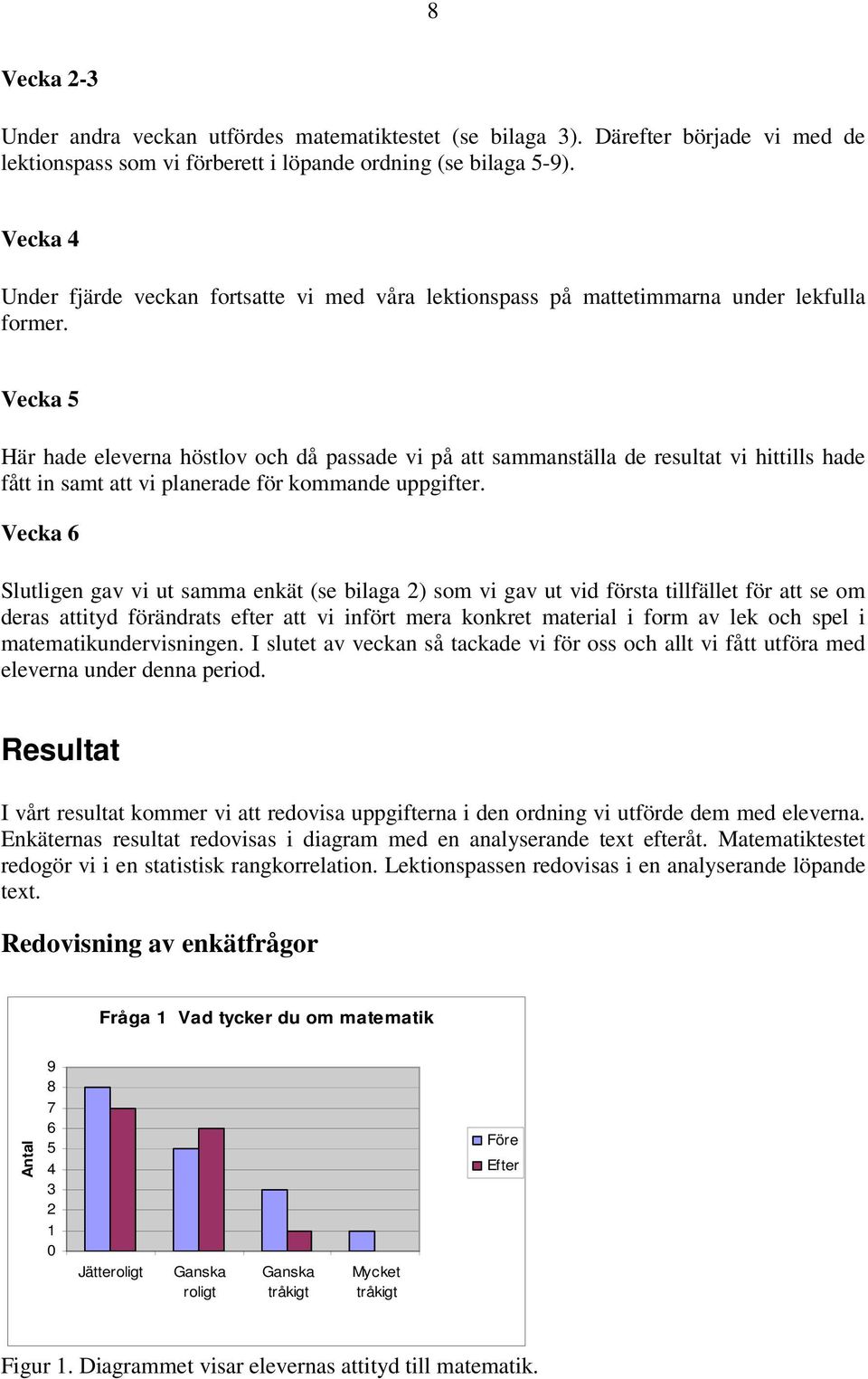 Vecka 5 Här hade eleverna höstlov och då passade vi på att sammanställa de resultat vi hittills hade fått in samt att vi planerade för kommande uppgifter.