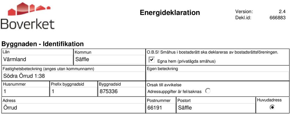 kommunnamn) Södra Örrud 1:38 O.B.S! Småhus i bostadsrätt ska deklareras av bostadsrättsföreningen.