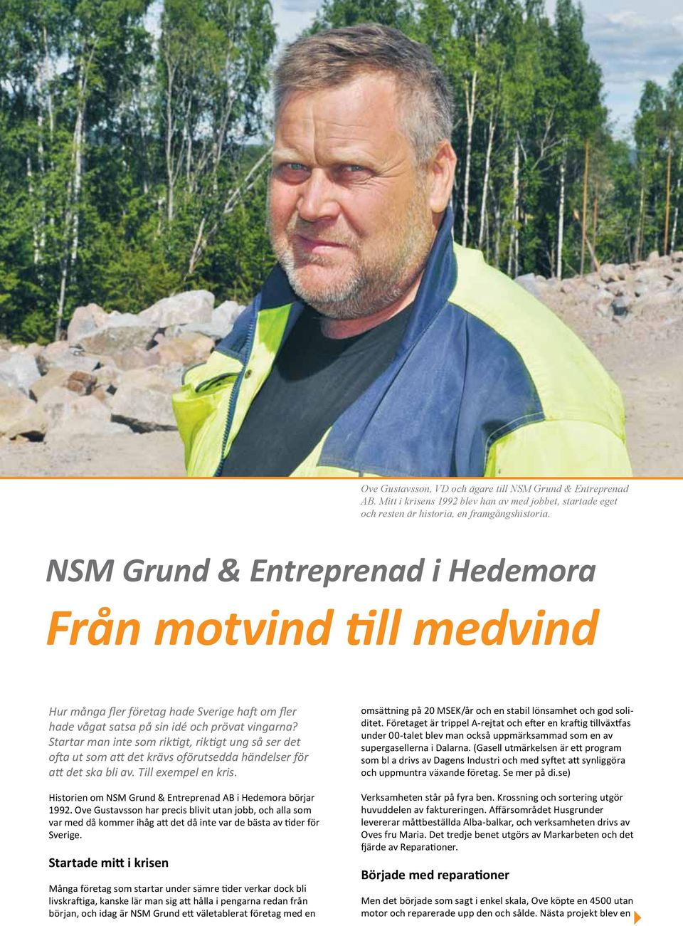 NSM Grund & Entreprenad i Hedemora Från motvind till medvind Hur många fler företag hade Sverige haft om fler hade vågat satsa på sin idé och prövat vingarna?