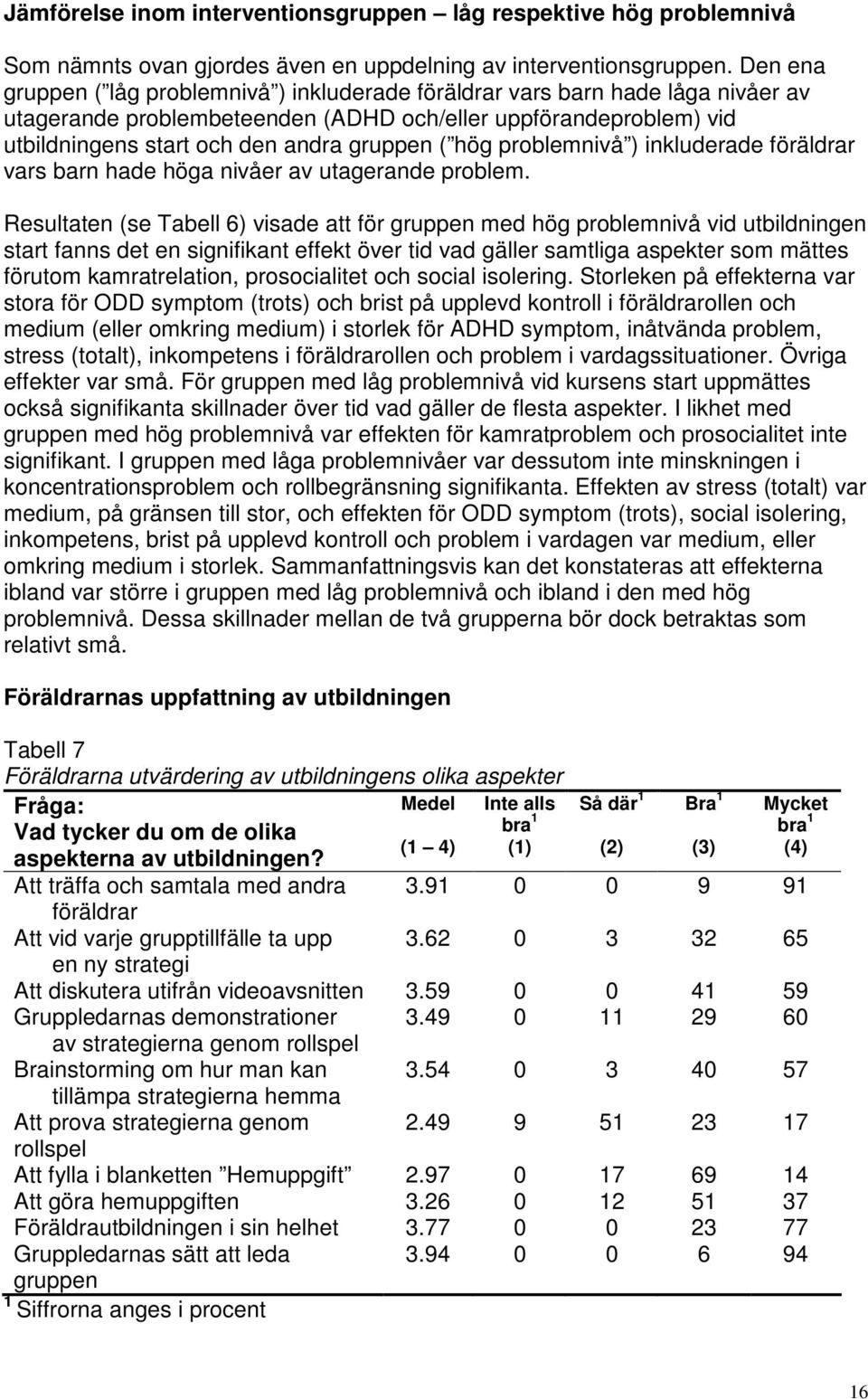 hög problemnivå ) inkluderade föräldrar vars barn hade höga nivåer av utagerande problem.