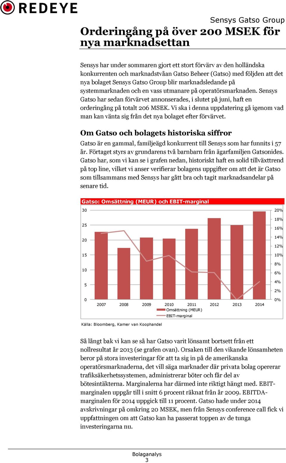 Sensys Gatso har sedan förvärvet annonserades, i slutet på juni, haft en orderingång på totalt 206 MSEK.