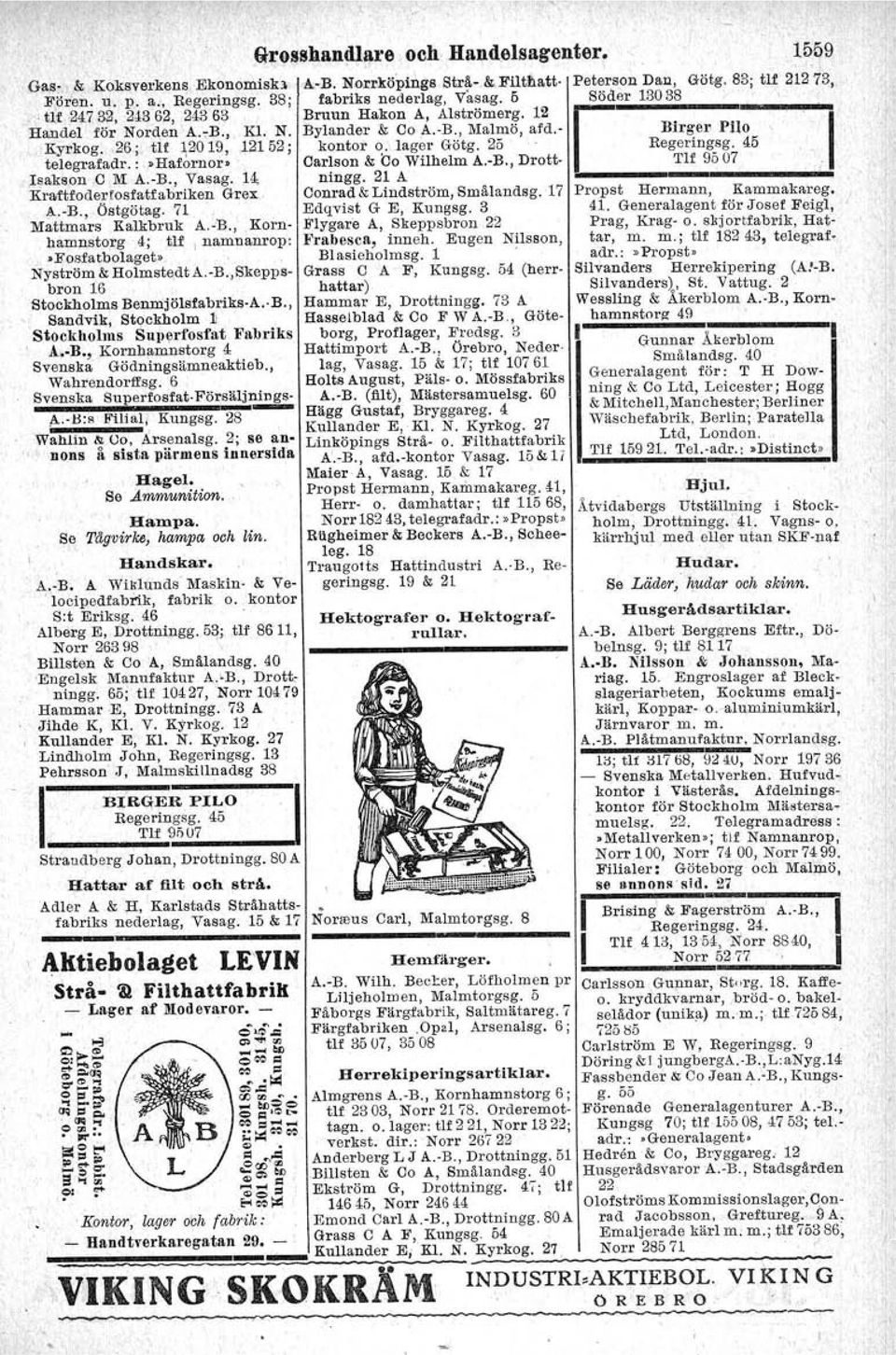 B., Sandvik, Stockholm ~ Stockholms Superfosfat, Fabriks A.-B., Kornhamnstorg 4 Svenska Gödningsämneaktieb., Wahrendorffsg. 6 Svenska Snperfosfat Försäljnings- A.-ll:s Filial, Kungsg. 28 - Wahlin &.