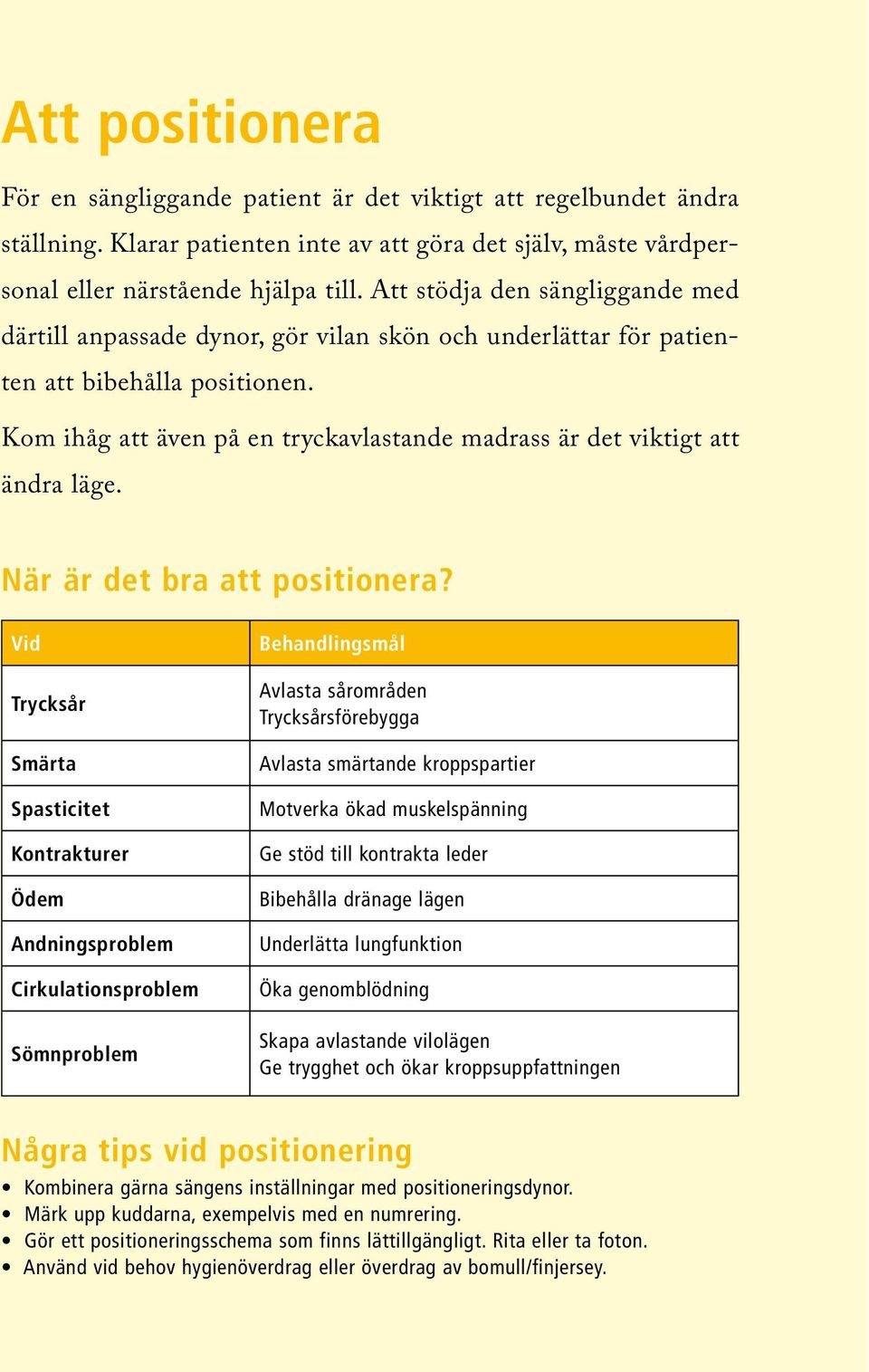 Kom ihåg att även på en tryckavlastande madrass är det viktigt att ändra läge. När är det bra att positionera?