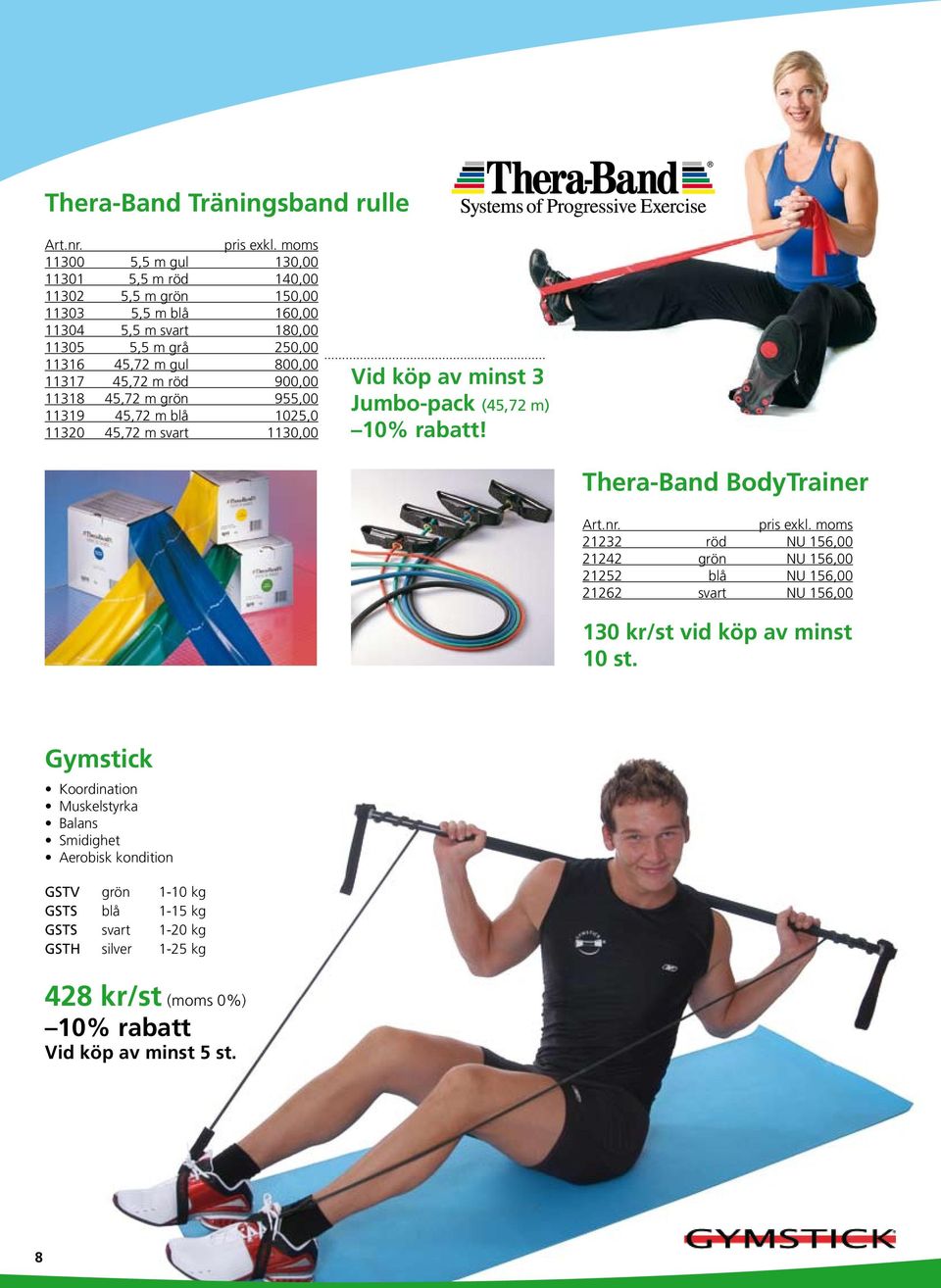 rabatt! Thera-Band BodyTrainer 21232 röd NU 156,00 21242 grön NU 156,00 21252 blå NU 156,00 21262 svart NU 156,00 130 kr/st vid köp av minst 10 st.