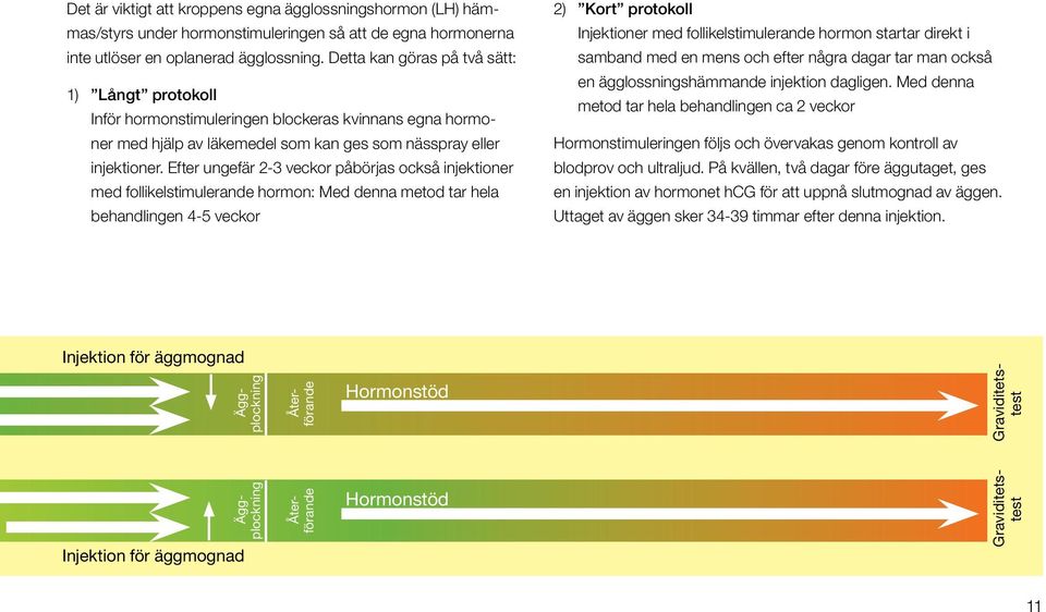 Efter ungefär 2-3 veckor påbörjas också injektioner med follikelstimulerande hormon: Med denna metod tar hela behandlingen 4-5 veckor 2) Kort protokoll Injektioner med follikelstimulerande hormon