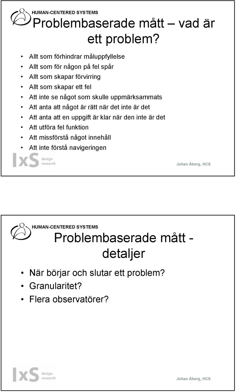 inte se något som skulle uppmärksammats Att anta att något är rätt när det inte är det Att anta att en uppgift är klar