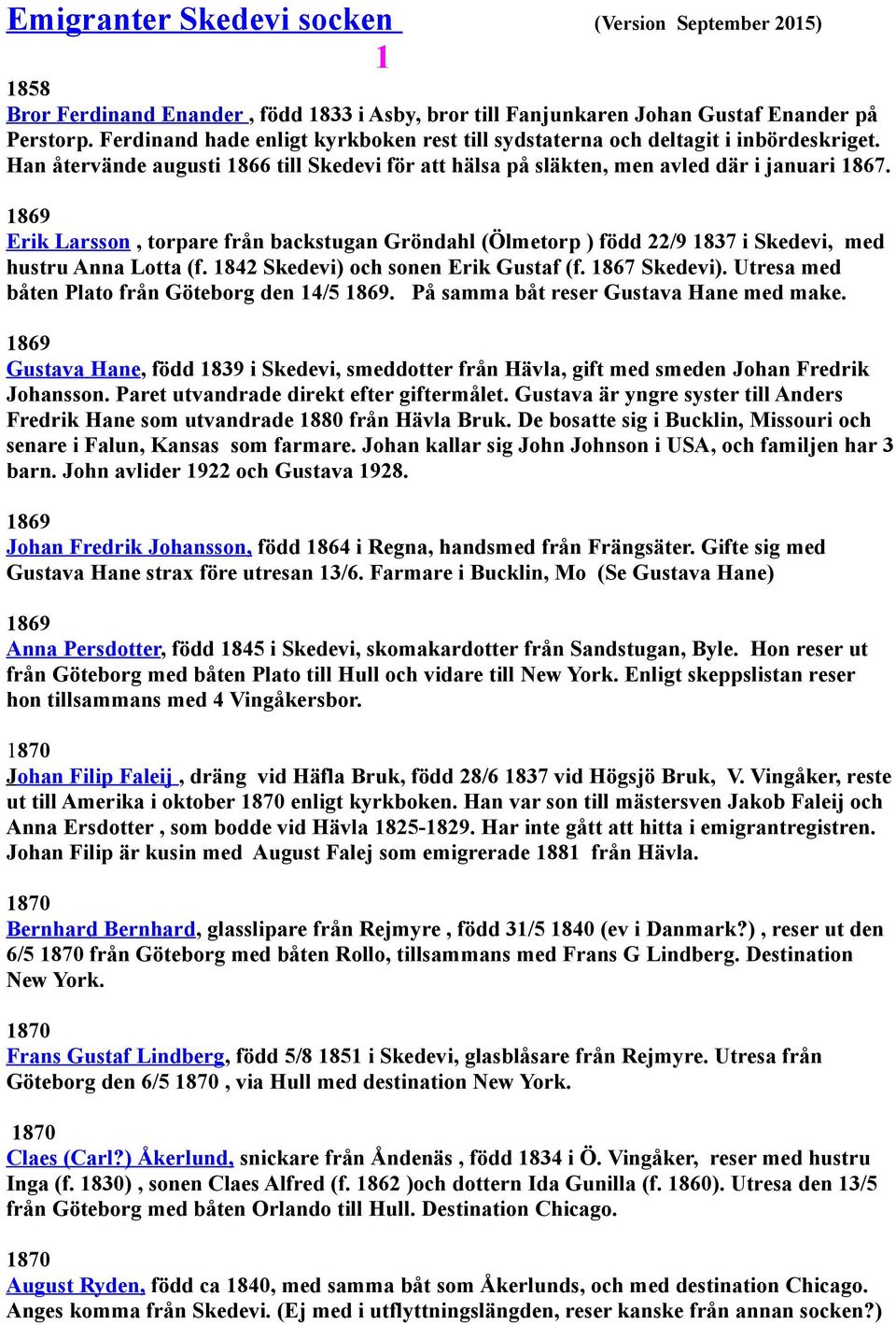 1869 Erik Larsson, torpare från backstugan Gröndahl (Ölmetorp ) född 22/9 1837 i Skedevi, med hustru Anna Lotta (f. 1842 Skedevi) och sonen Erik Gustaf (f. 1867 Skedevi).