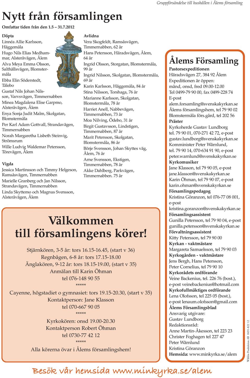 Elin Söderstedt, Tålebo Gustaf Nils Johan Nilsson, Varvsvägen, Timmernabben Minea Magdalena Elise Garpmo, Alsteråvägen, Ålem Enya Sonja Judit Malm, Skolgatan, Blomstermåla Per Karl Adam Gottvall,