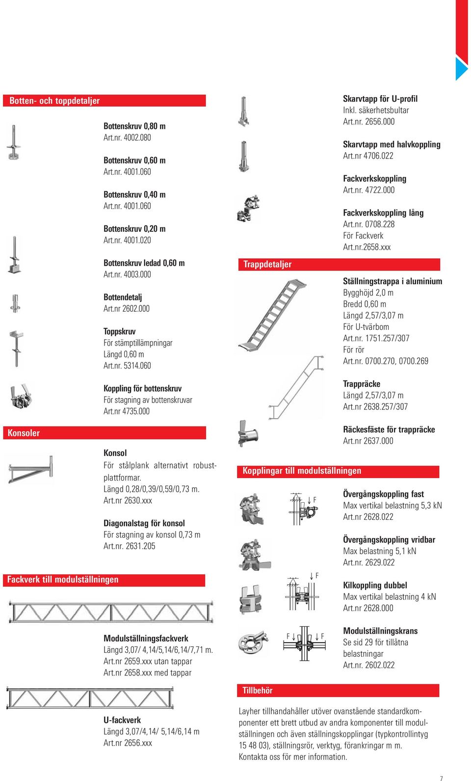 000 Trappdetaljer Skarvtapp för U-profil Inkl. säkerhetsbultar Art.nr. 2656.000 Skarvtapp med halvkoppling Art.nr 4706.022 Fackverkskoppling Art.nr. 4722.000 Fackverkskoppling lång Art.nr. 0708.