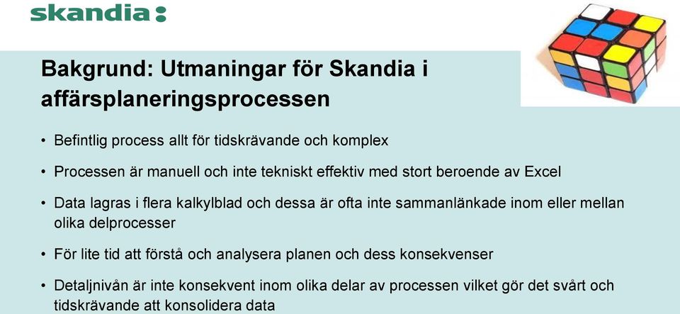 ofta inte sammanlänkade inom eller mellan olika delprocesser För lite tid att förstå och analysera planen och dess