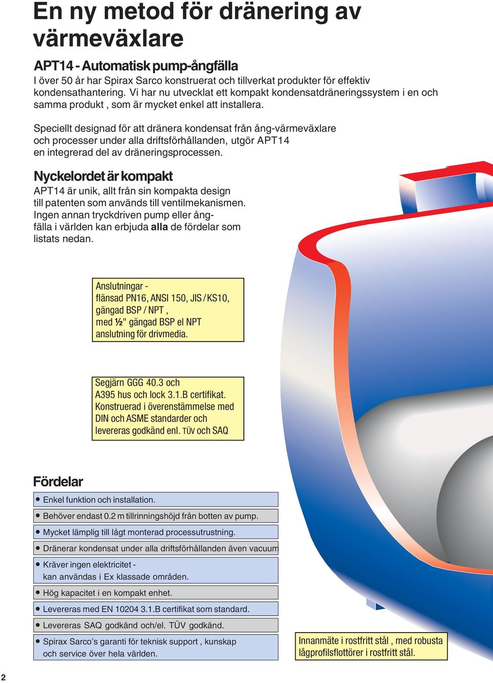 Speciellt designad för att dränera kondensat från ång-värmeväxlare och processer under alla driftsförhållanden, utgör APT14 en integrerad del av dräneringsprocessen.