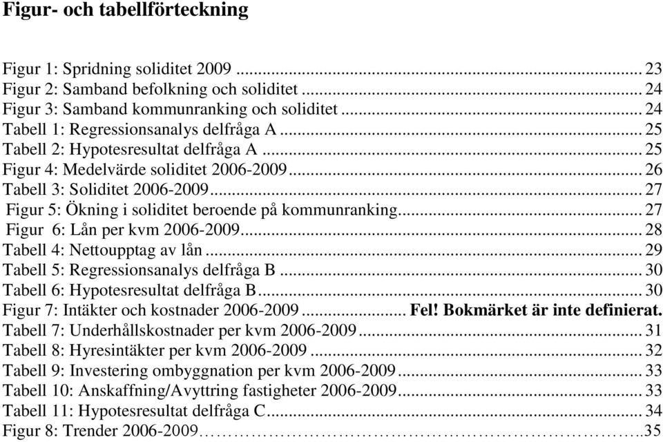 .. 27 Figur 5: Ökning i soliditet beroende på kommunranking... 27 Figur 6: Lån per kvm 2006-2009... 28 Tabell 4: Nettoupptag av lån... 29 Tabell 5: Regressionsanalys delfråga B.