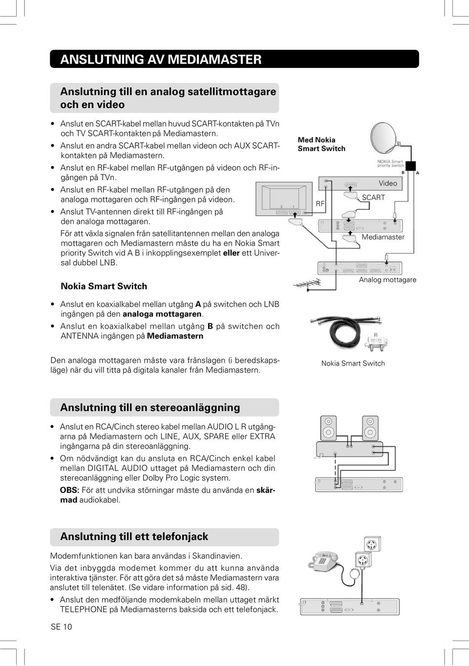 Anslut en RF-kabel mellan RF-utgången på den analoga mottagaren och RF-ingången på videon. Anslut TV-antennen direkt till RF-ingången på den analoga mottagaren.